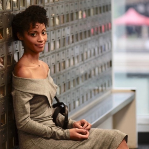 NWT Plaid Off Shoulder Criss Cross Bodice Dress - Picture 2 of 5